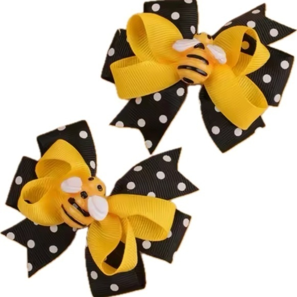 New Yellow and Black Polka Dot Hair Bows